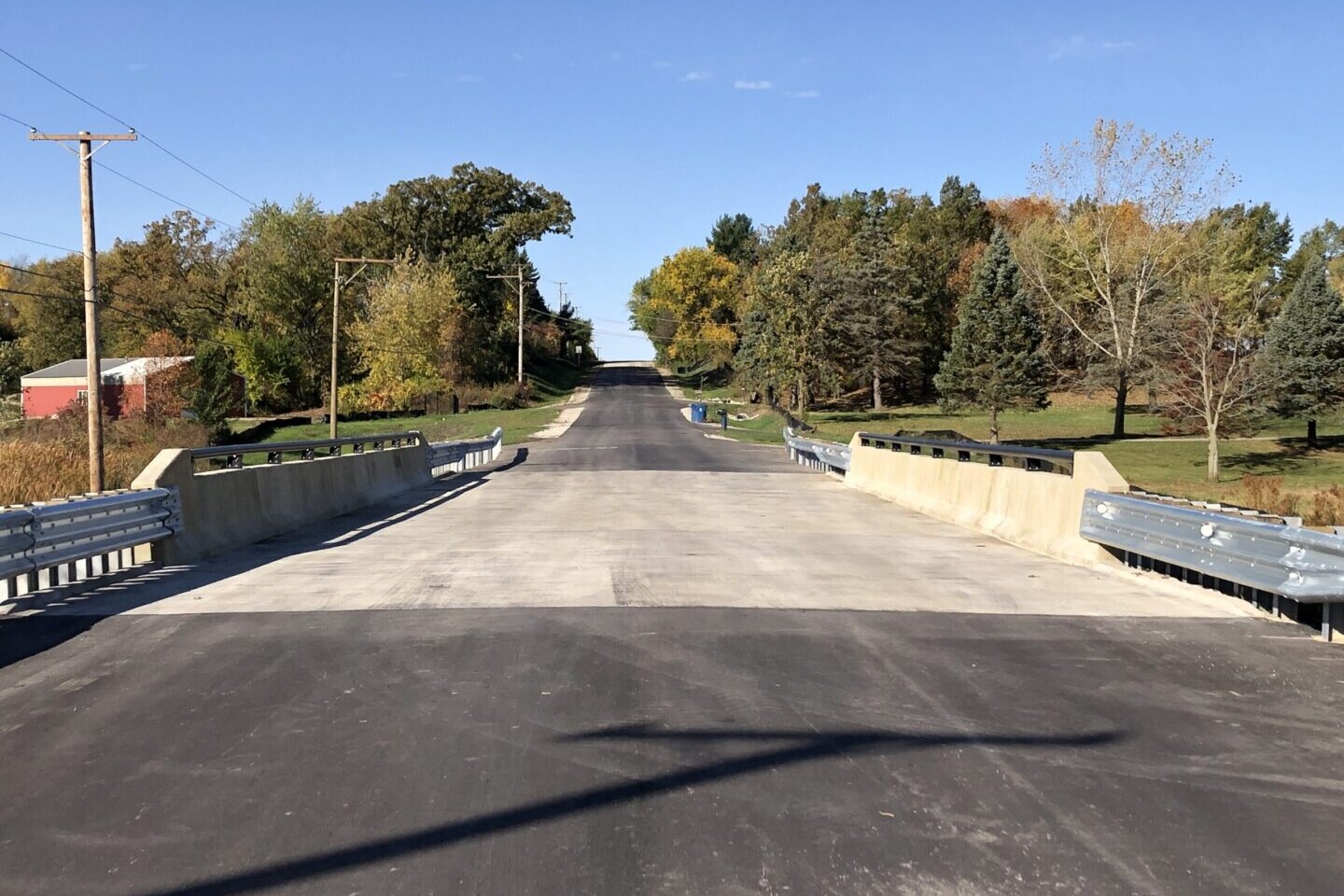 A road with trees and bushes on both sides of it