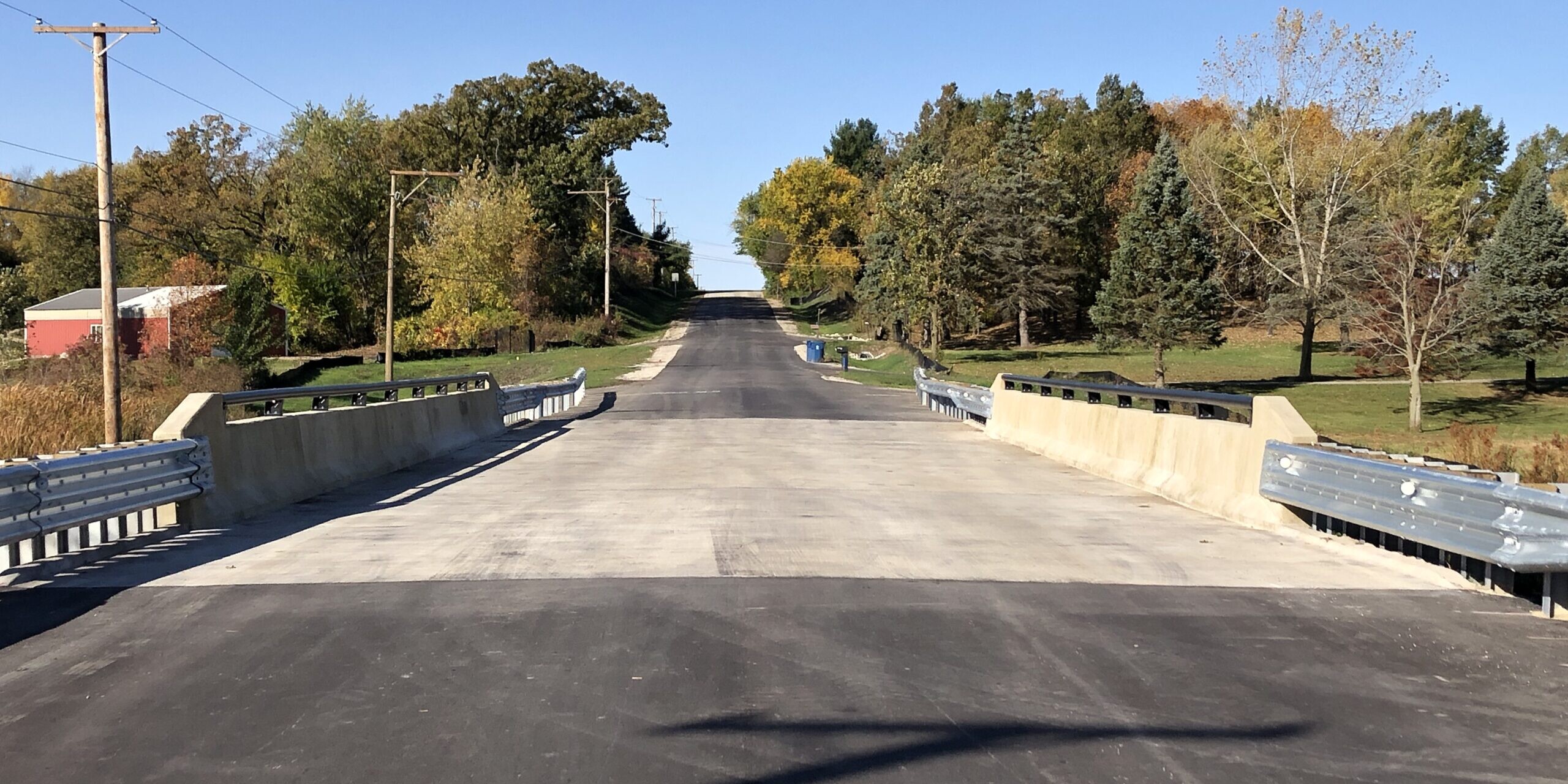 A road with trees and bushes on both sides of it