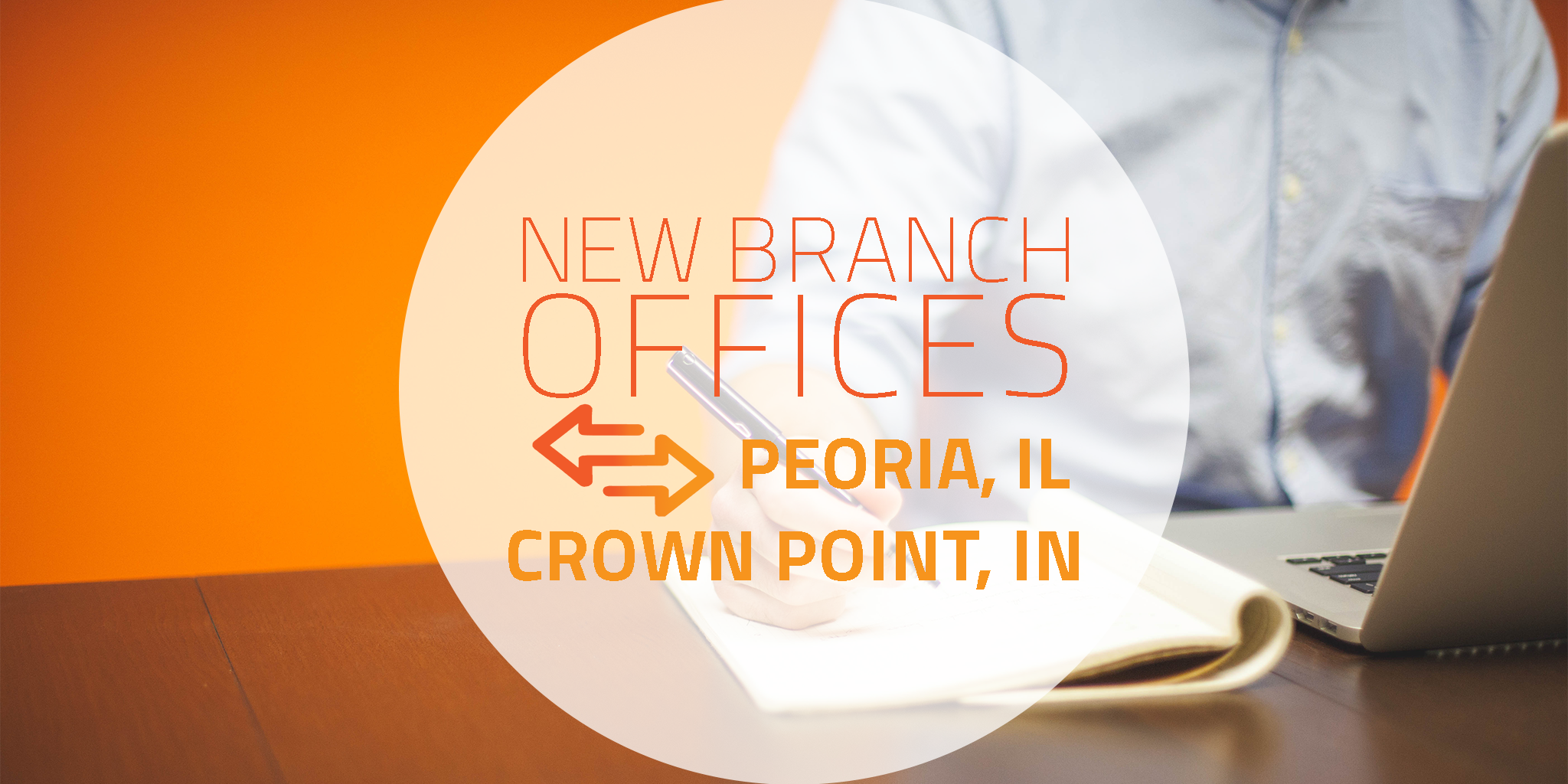 A person is writing on paper with the words new branch offices in the background.
